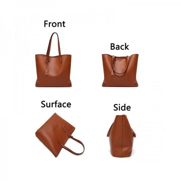 WOMEN PU LEATHER BIG SHOULDER BAG PURSE HANDBAG TOTE BAGS - BROWN