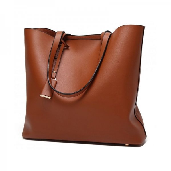 WOMEN PU LEATHER BIG SHOULDER BAG PURSE HANDBAG TOTE BAGS - BROWN