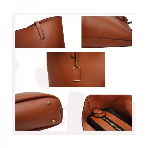 WOMEN PU LEATHER BIG SHOULDER BAG PURSE HANDBAG TOTE BAGS - BROWN