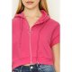 Fuchsia Zip Thru Crop Short Sleeve Hoodie