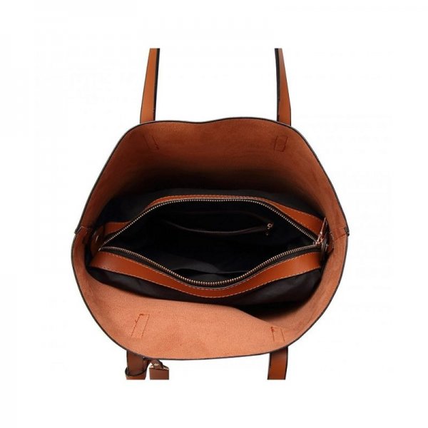 WOMEN PU LEATHER BIG SHOULDER BAG PURSE HANDBAG TOTE BAGS - BROWN