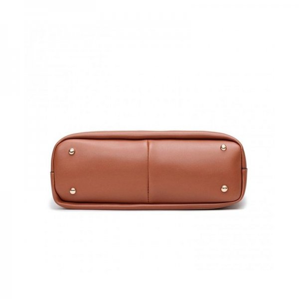 WOMEN PU LEATHER BIG SHOULDER BAG PURSE HANDBAG TOTE BAGS - BROWN