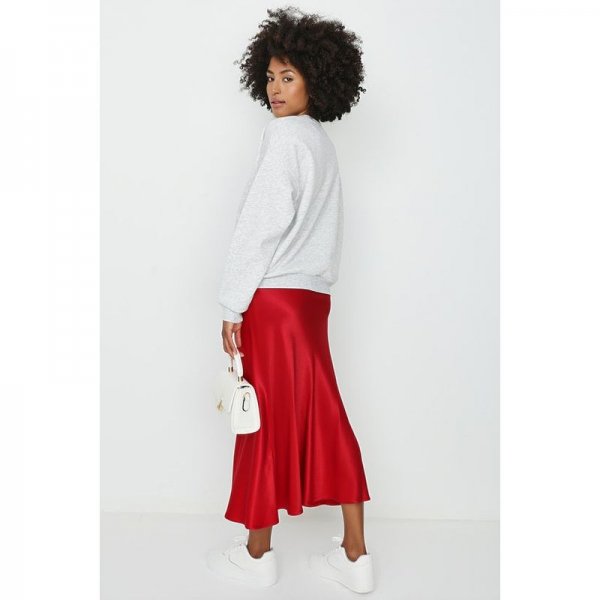 Red Satin Bias Cut Midi Skirt
